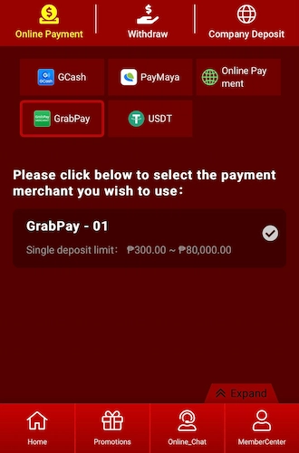 Step 1: Select the GrabPay.