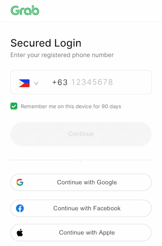 Step 3: Enter your GrabPay login phone number.